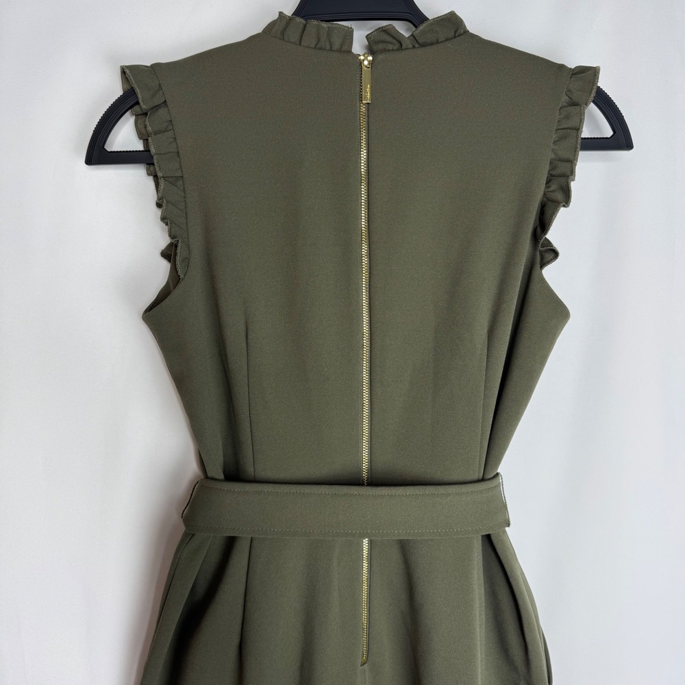Calvin Klein Olive Green Ruffle V Neck Wide Leg Jumpsuit Sz 6 Holiday Workwear - Picture 7 of 9